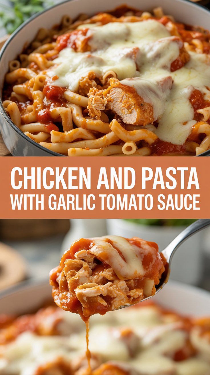 Chicken and pasta with garlic tomato sauce