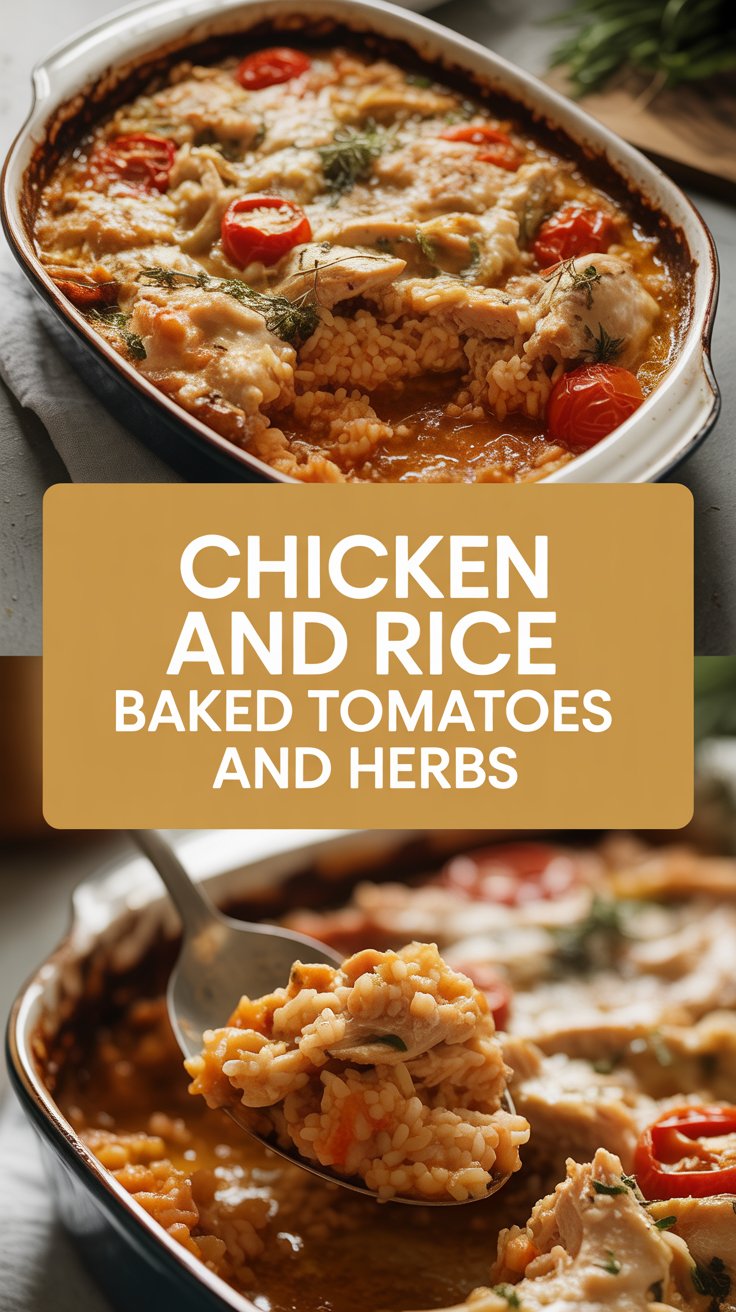 Chicken and rice baked with tomatoes and herbs