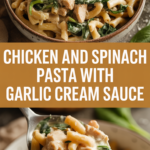 Chicken and spinach pasta with garlic cream sauce Chicken and spinach pasta with garlic cream sauce