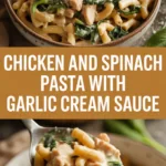 Chicken and spinach pasta with garlic cream sauce