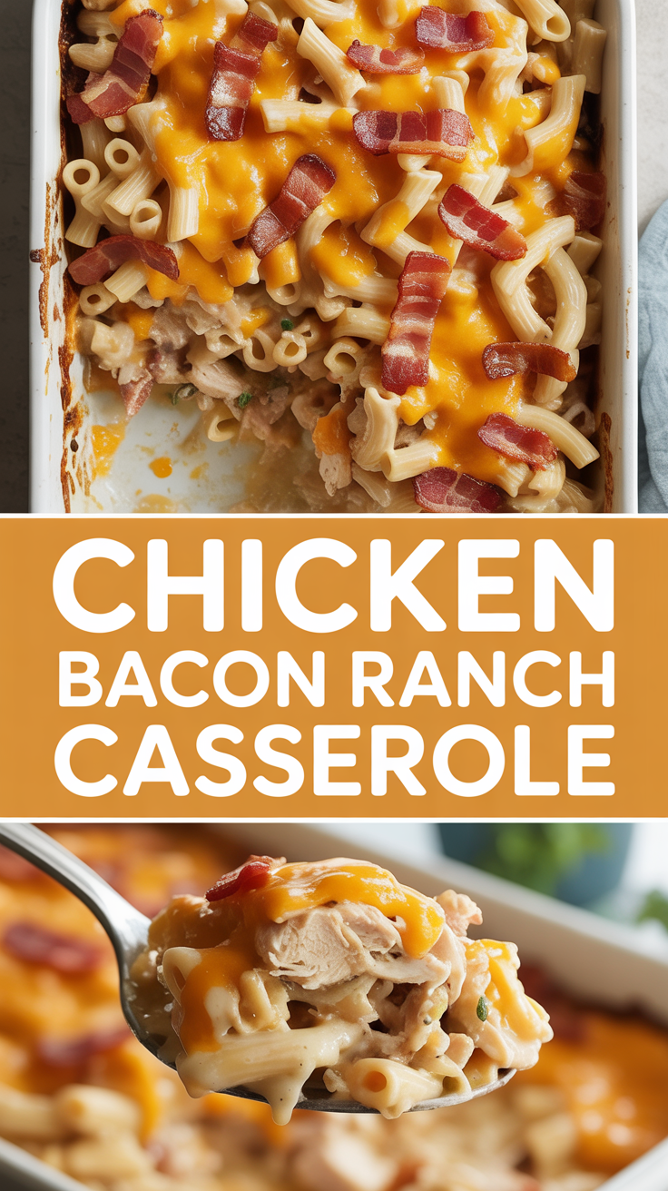 Chicken bacon ranch casserole with cheddar and pasta