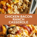Chicken bacon ranch casserole with pasta and cheddar cheese