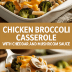 Chicken broccoli casserole with cheddar and mushroom sauce