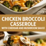 Chicken broccoli casserole with cheddar and mushroom sauce