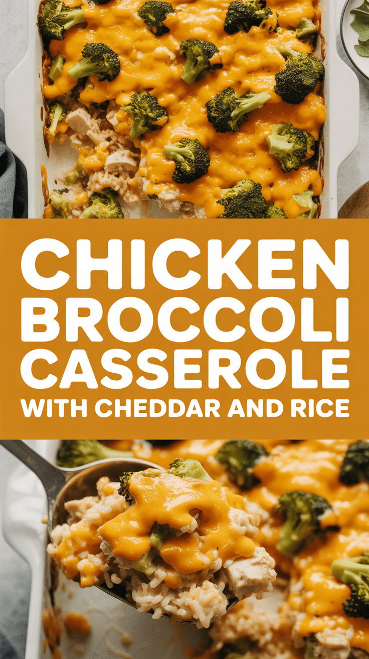 Chicken broccoli casserole with cheddar and rice