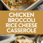 Chicken broccoli rice cheese casserole with creamy mushroom sauce