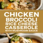 Chicken broccoli rice cheese casserole with mushroom sauce