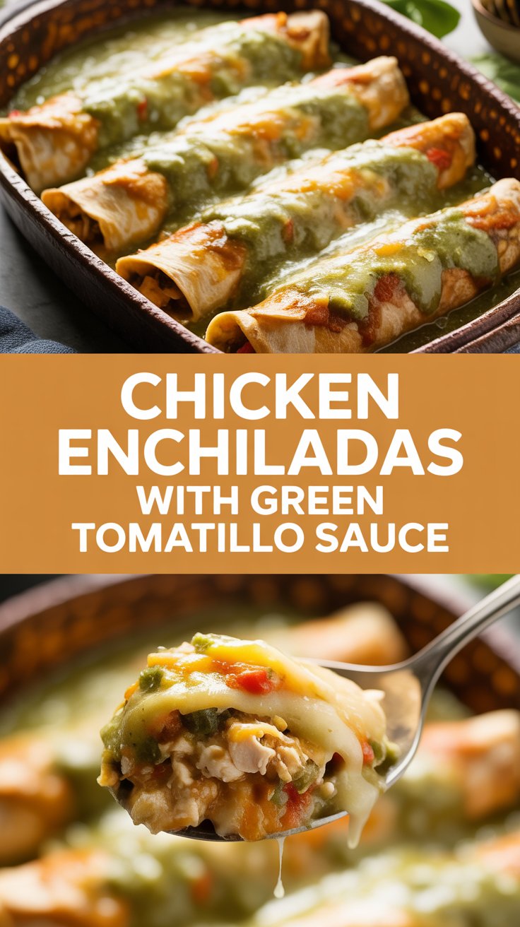 Chicken enchiladas with green tomatillo sauce
