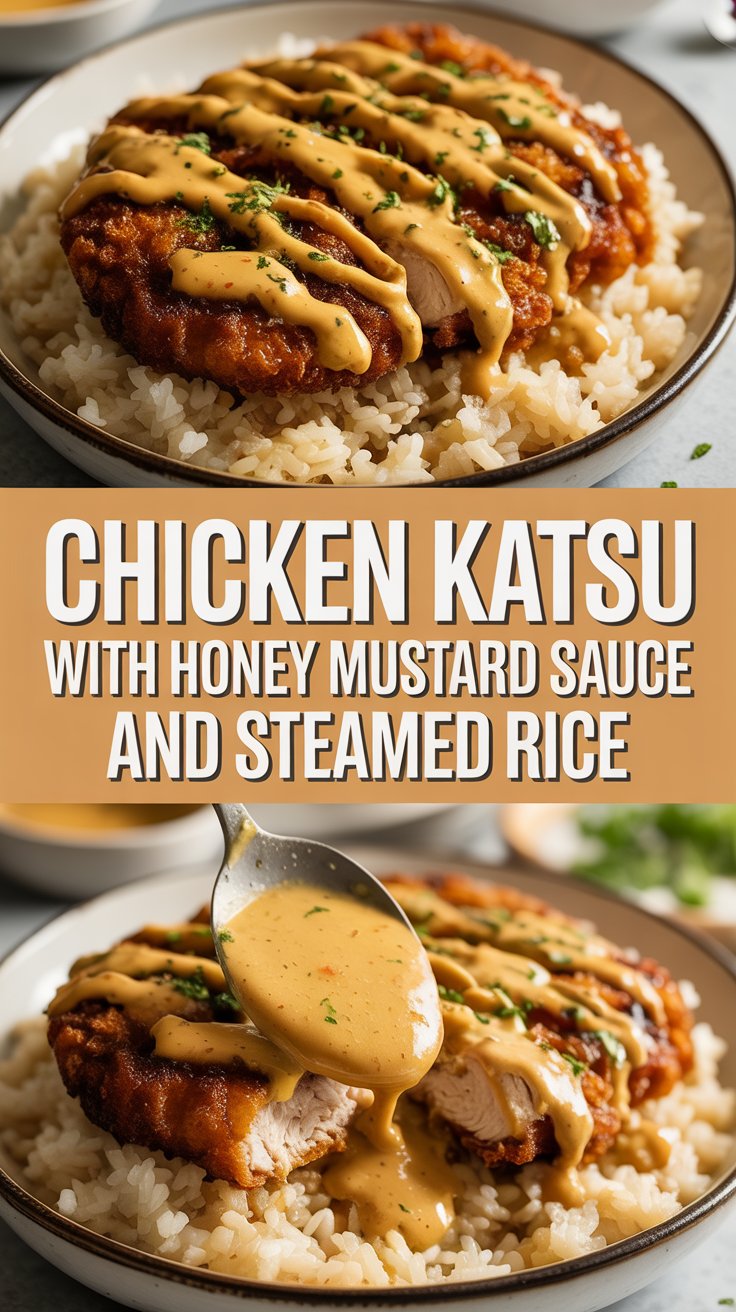 Chicken katsu with honey mustard sauce and steamed rice