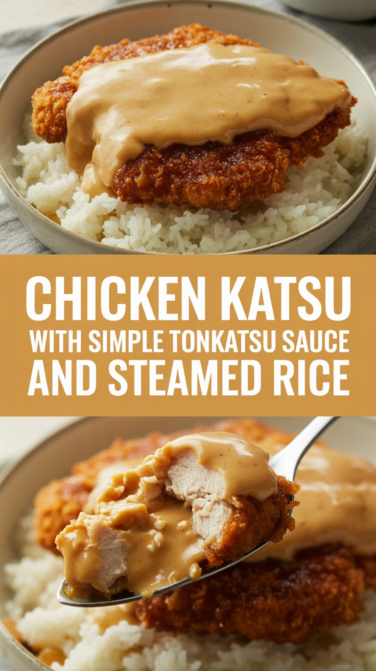 Chicken katsu with simple tonkatsu sauce and steamed rice