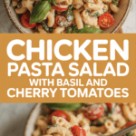 Chicken pasta salad with basil and cherry tomatoes Chicken pasta salad with basil and cherry tomatoes