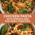 Chicken pasta with spinach and sun-dried tomatoes Chicken pasta with spinach and sun-dried tomatoes