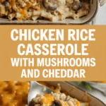 Chicken rice casserole with mushrooms and cheddar