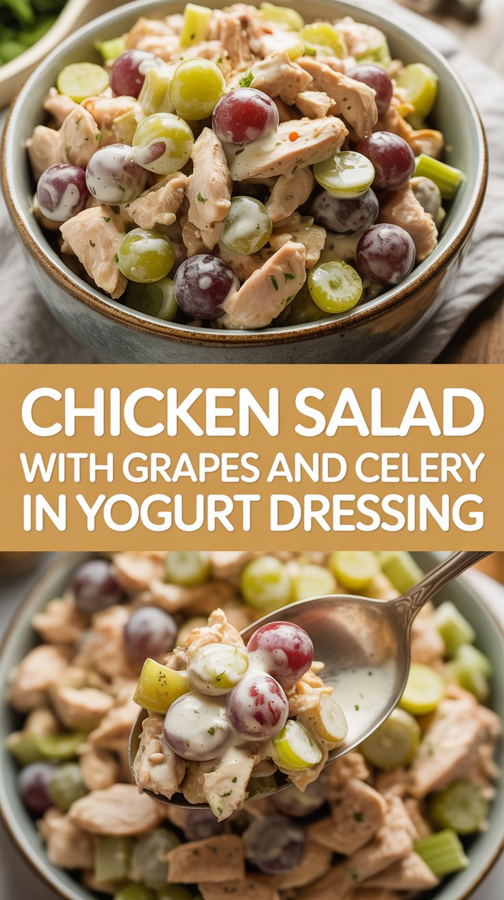 Chicken salad with grapes and celery in yogurt dressing