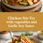 Chicken stir fry with vegetables and garlic soy sauce