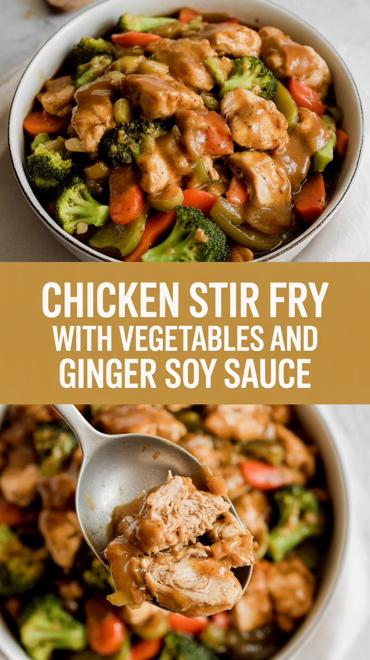 Chicken stir fry with vegetables and ginger soy sauce