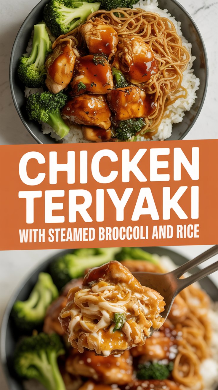 Chicken teriyaki with steamed broccoli and rice