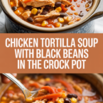 Chicken tortilla soup with black beans in the crock pot Chicken tortilla soup with black beans in the crock pot