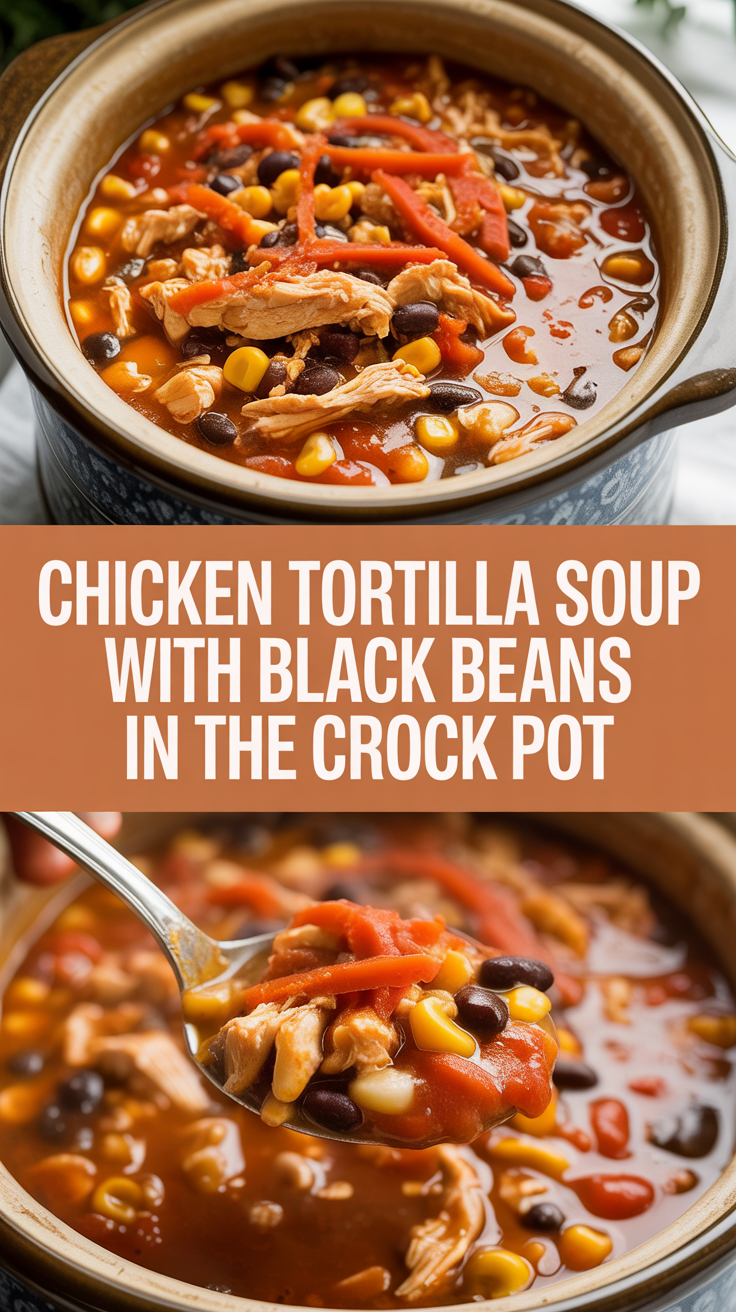 Chicken tortilla soup with black beans in the crock pot