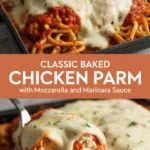 Classic baked chicken parm with mozzarella and marinara sauce Classic baked chicken parm with mozzarella and marinara sauce