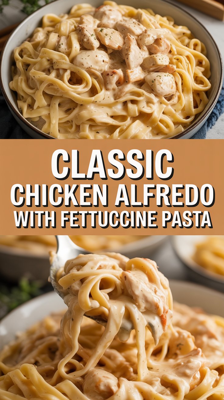 Classic chicken alfredo with fettuccine pasta