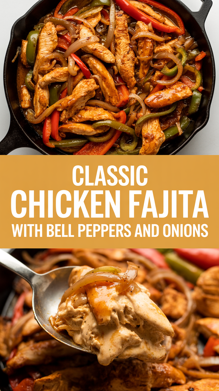 Classic chicken fajita with bell peppers and onions