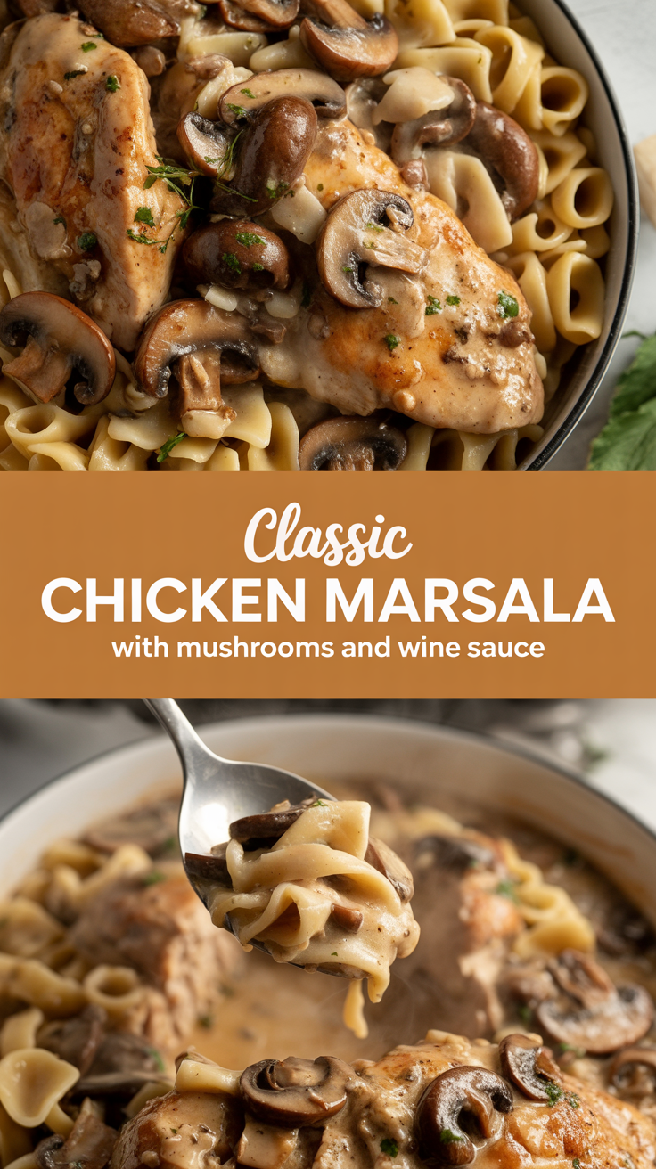 Classic chicken marsala with mushrooms and wine sauce
