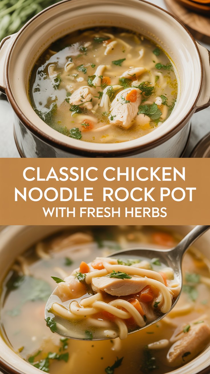 Classic chicken noodle soup crock pot with fresh herbs