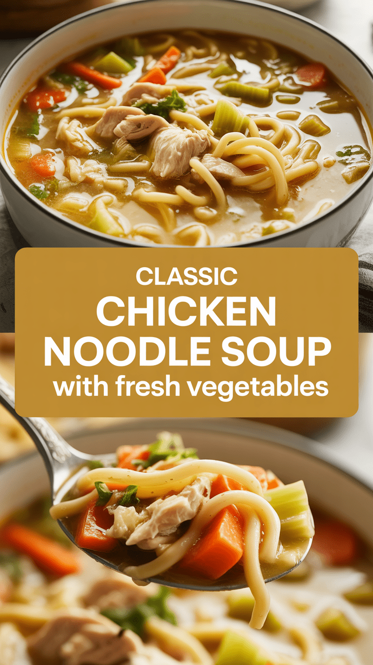 Classic chicken noodle soup with fresh vegetables