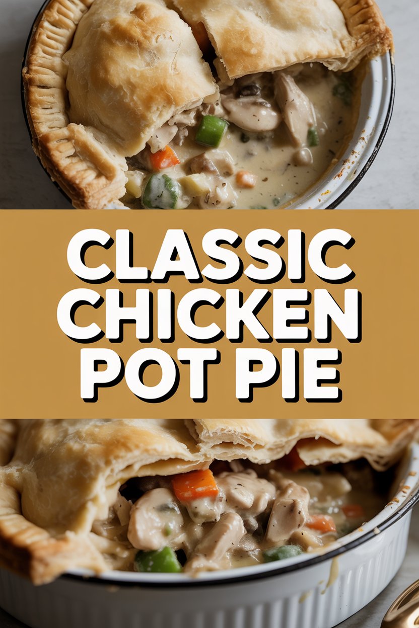 Classic chicken pot pie with creamy mushroom sauce