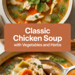Classic chicken soup with vegetables and herbs