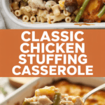 Classic chicken stuffing casserole with green beans and mushrooms Classic chicken stuffing casserole with green beans and mushrooms