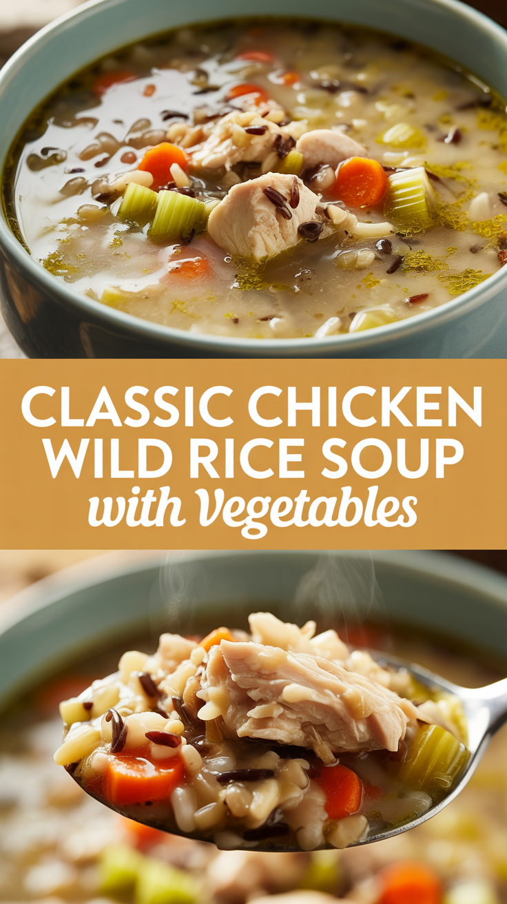Classic chicken wild rice soup with vegetables