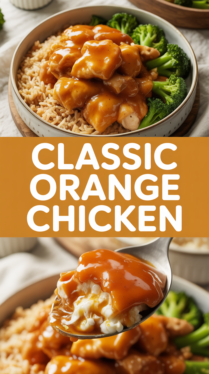 Classic orange chicken with steamed rice and broccoli