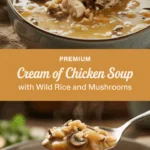 Cream of chicken soup with wild rice and mushrooms