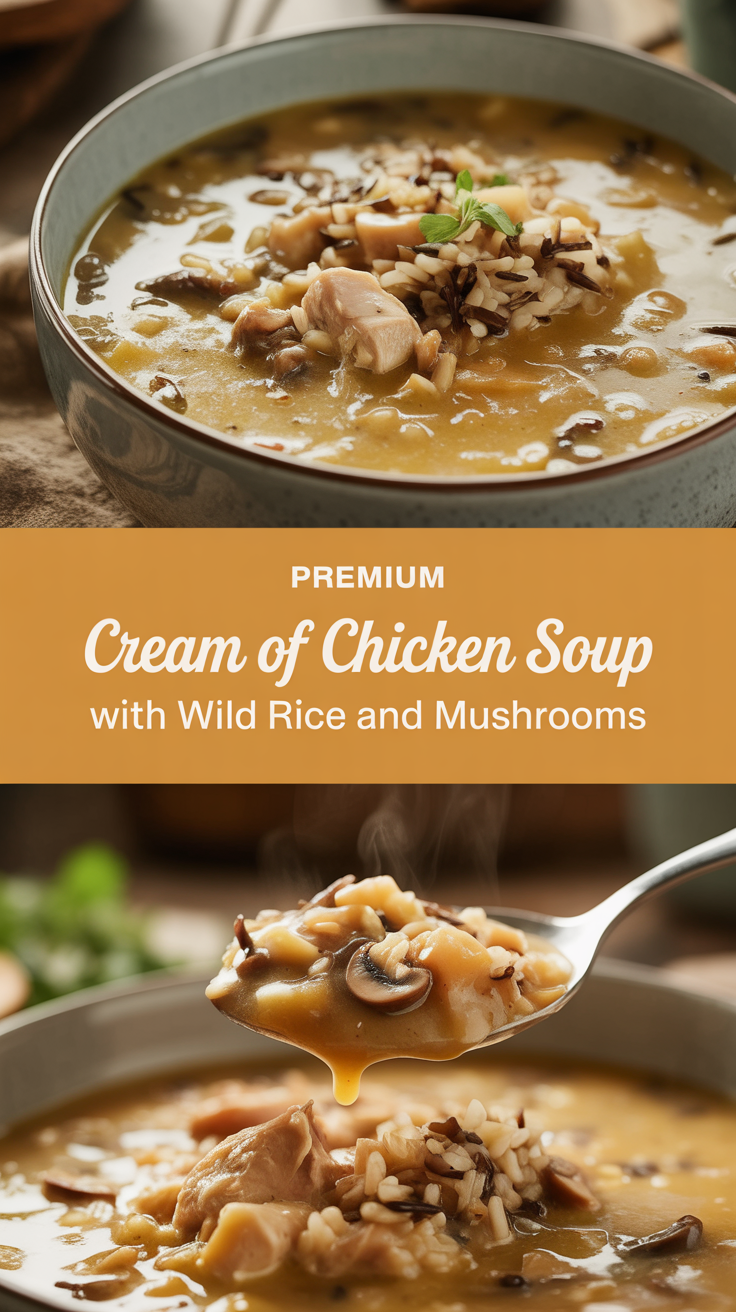 Cream of chicken soup with wild rice and mushrooms