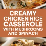 Creamy Chicken Rice Casserole with Mushrooms and Spinach