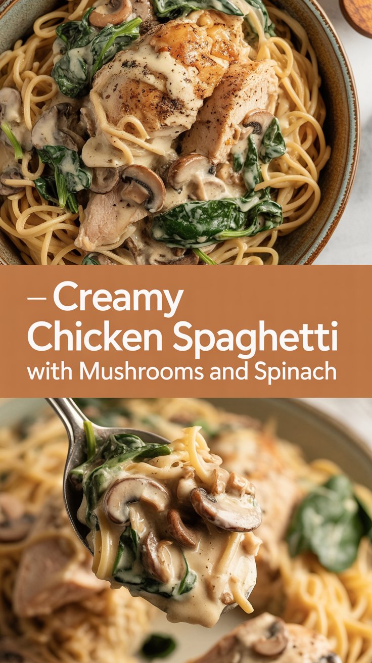 Creamy Chicken Spaghetti with Mushrooms and Spinach