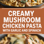 Creamy Mushroom Chicken Pasta with Garlic and Spinach