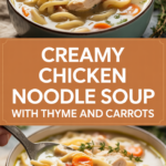 Creamy chicken noodle soup with thyme and carrots Creamy chicken noodle soup with thyme and carrots