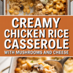Creamy chicken rice casserole with mushrooms and cheese