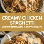 Creamy chicken spaghetti with mushrooms and Parmesan Creamy chicken spaghetti with mushrooms and Parmesan