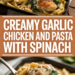 Creamy garlic chicken and pasta with spinach Creamy garlic chicken and pasta with spinach