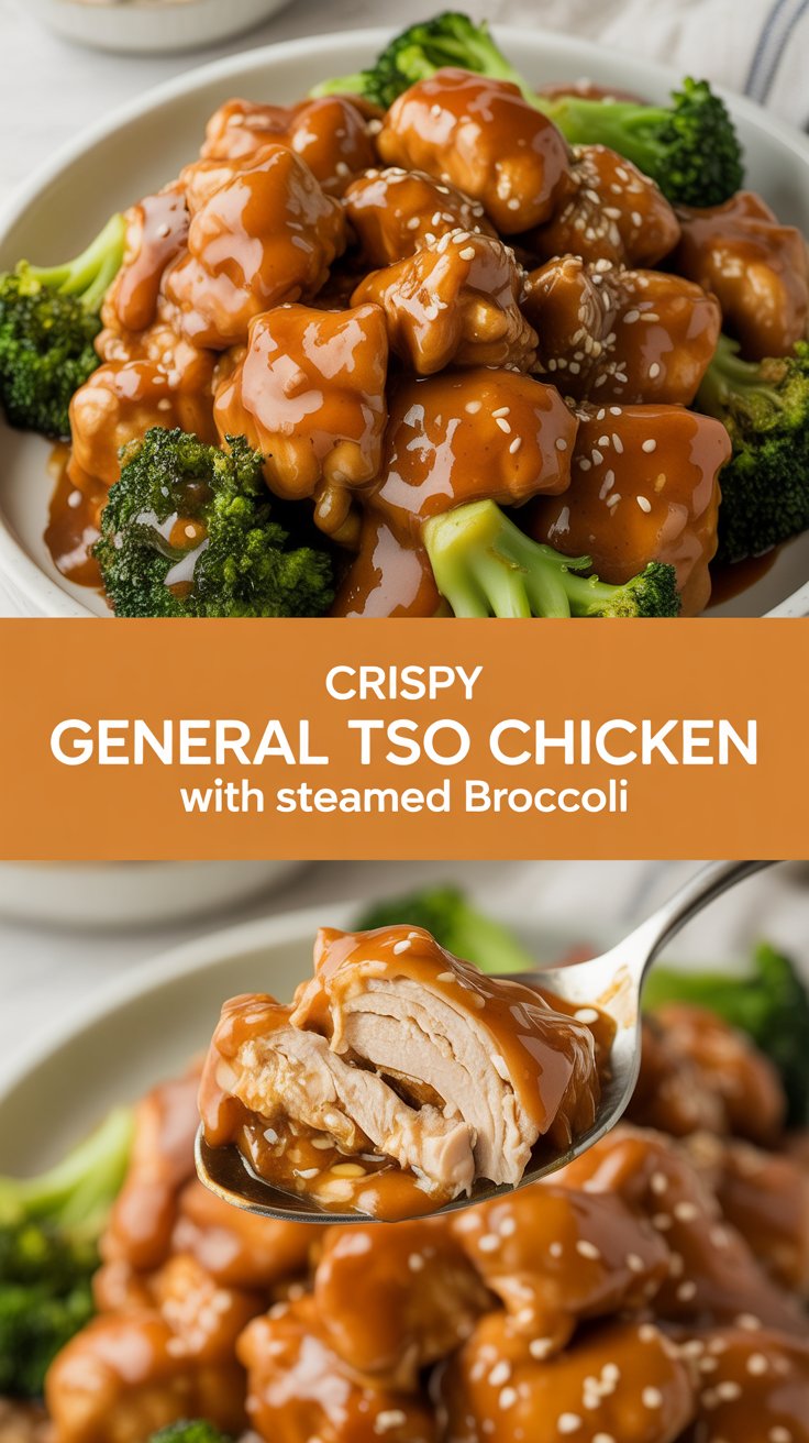 Crispy General Tso Chicken with Steamed Broccoli