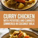 Curry chicken with potatoes and carrots simmered in coconut milk