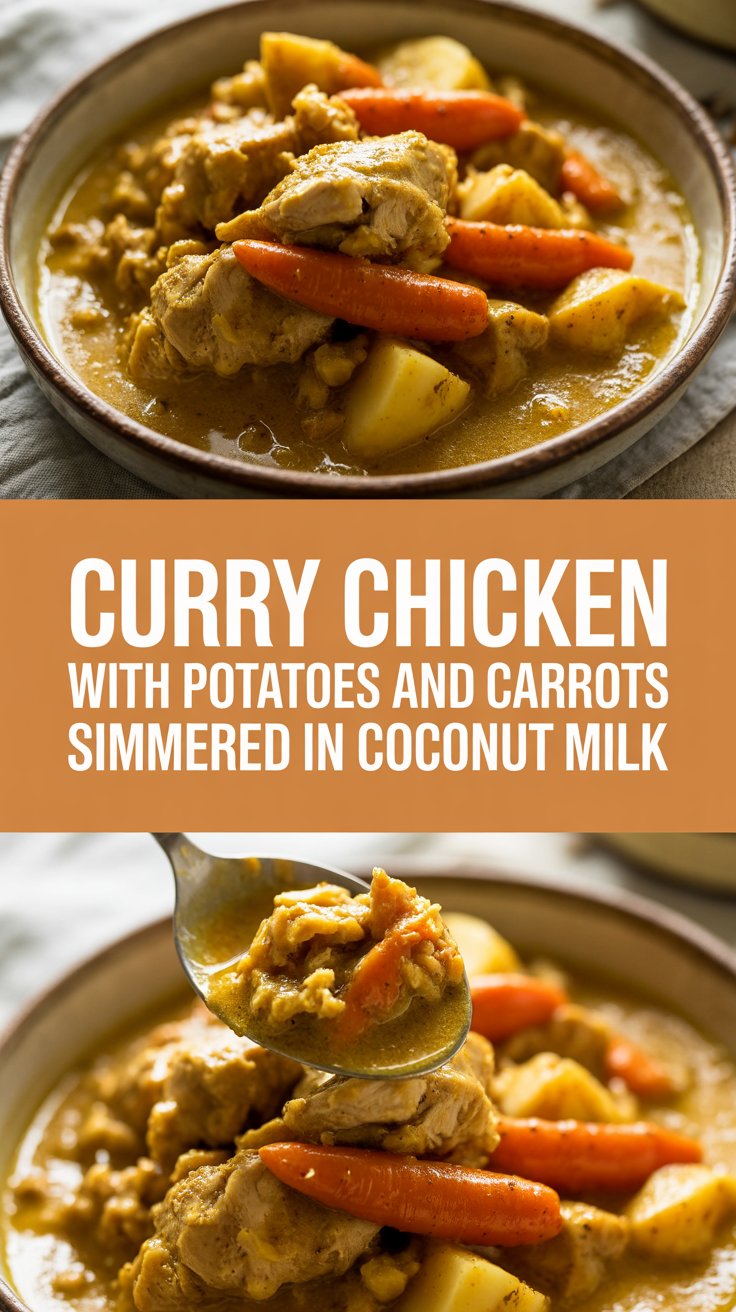 Curry chicken with potatoes and carrots simmered in coconut milk