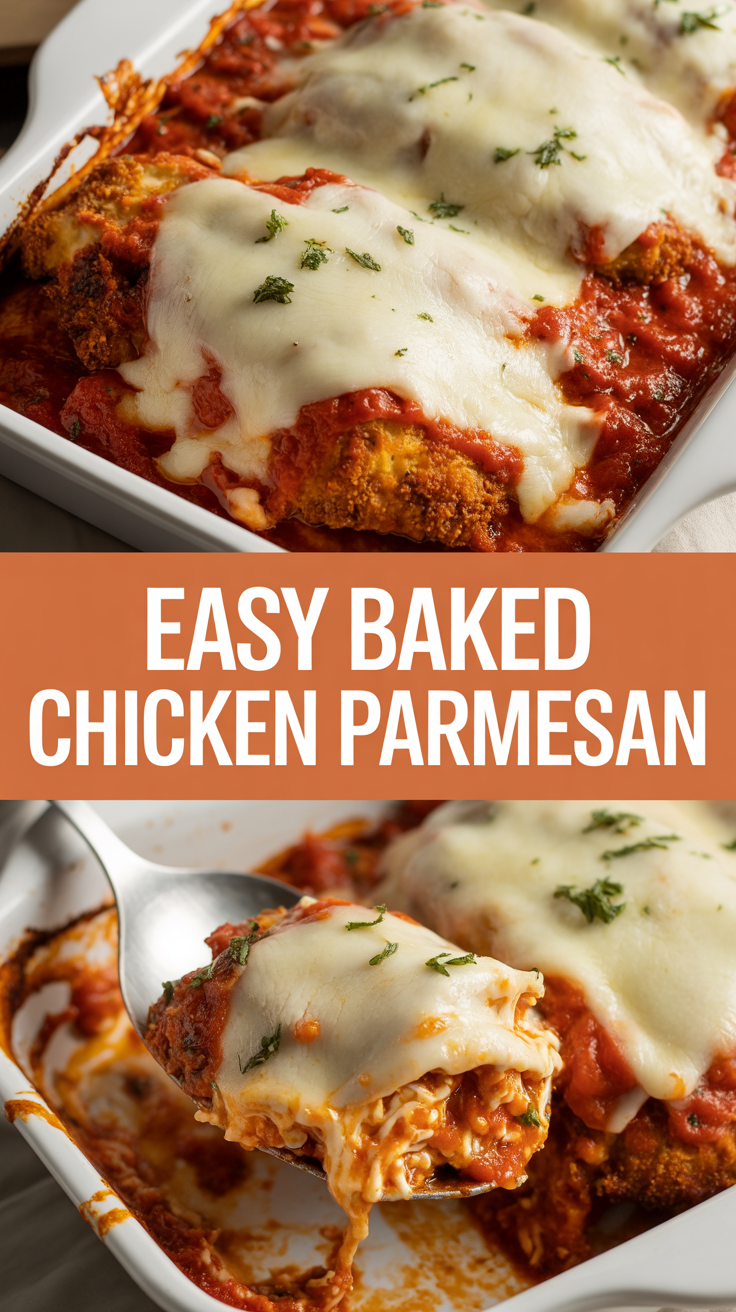 Easy baked chicken parmesan with mozzarella and marinara