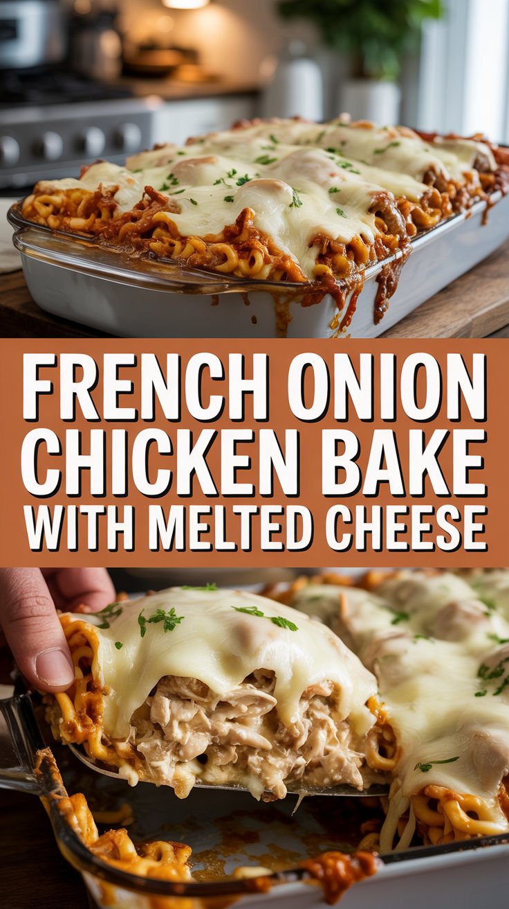 French onion chicken bake with melted cheese