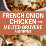 French onion chicken with melted gruyere and thyme