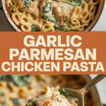 Garlic Parmesan Chicken Pasta with Creamy Sauce and Spinach